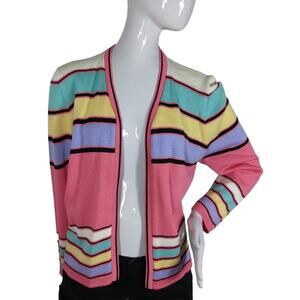 Vintage San Remo by Laura Knits Pastel Striped Cardigan Size Large